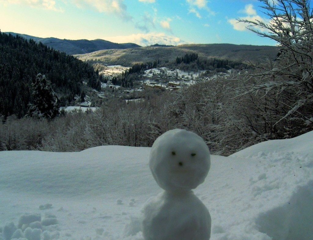 My hometown seen from the top of the ski slope and a little snowman done by myself :)