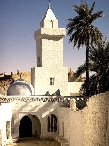 Ghadamis old town entry, with the main mosque, Libya