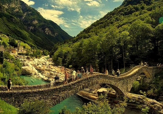 Ponte dei Salti at Lavertezzo in the Verzasca valley, canton Ticino, Switzerland