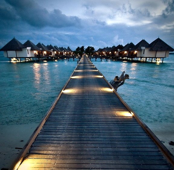 Four Seasons Resort at night, The Maldives