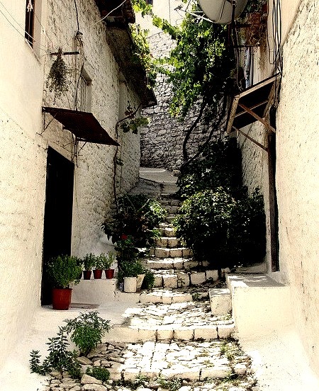 Narrow alleys in the old town of Berat, Albania