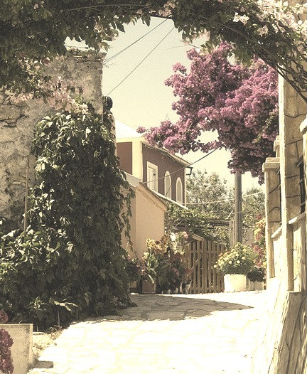 Street in the village of Afionas, Corfu Island, Greece