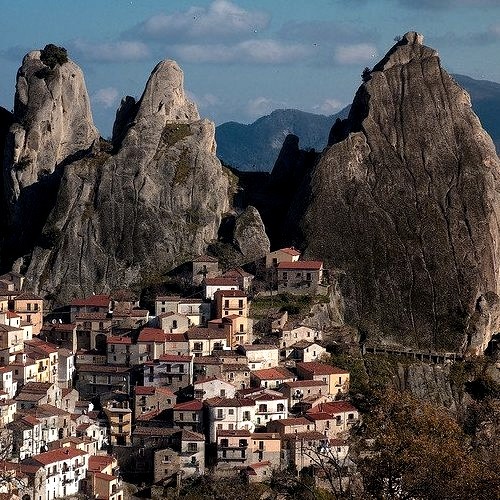 The small town of Castelmezzano in Basilicata, Italy